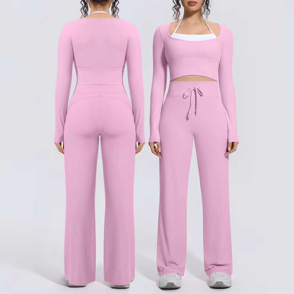 Compression Long Pant - 여성 요가복 2피스 세트: 스퀘어넥 긴소매