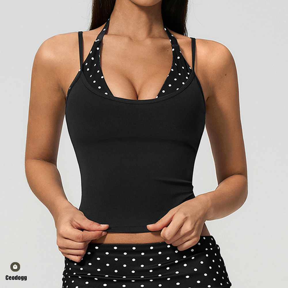 폴카 도트 여성 스트랩 홀터 요가 브라 탱크탑 하이 서 - Suspender Tank Top 리뷰 및 가격